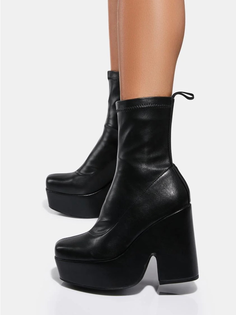black lamoda platform leather boots - dollskill flying high heel boots